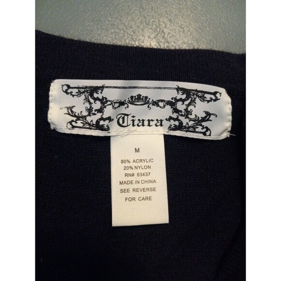 Tiara Womens Blue White Embroidered Knit Cardigan‎ Sweater Size M - Picture 5 of 8